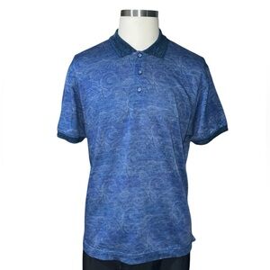 ROBERT GRAHAM | Mens Polo Shirt L Blue Lotus Swirl Short Sleeve